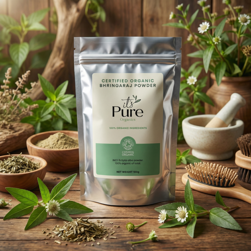 It’s Pure Organics Biologisch Bhringaraj Poeder 100g – 100% Natuurlijk Haarpoeder It's Pure Organics Organic Bhringaraj Powder 100g - 100% Natural Hair Powder