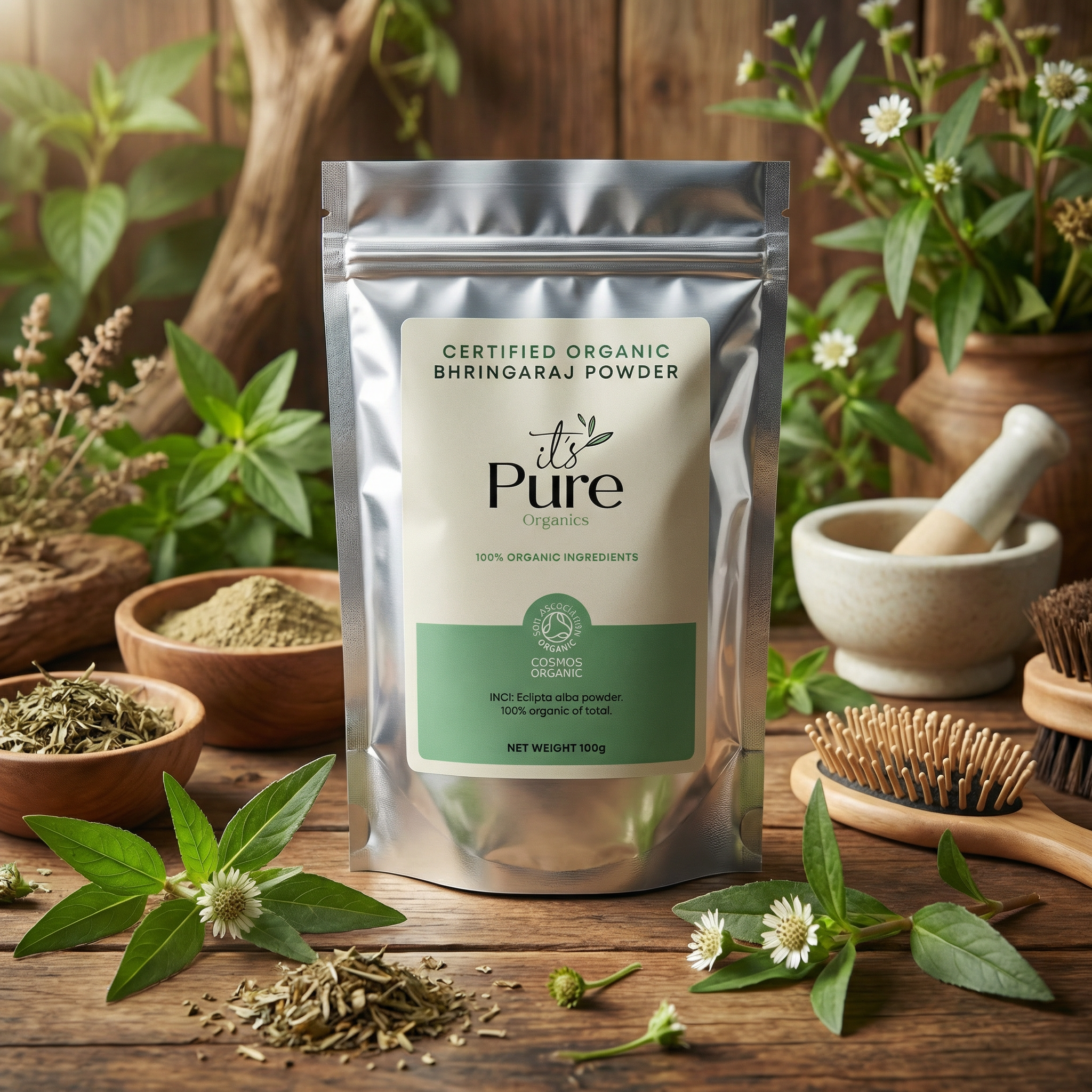 It’s Pure Organics Biologisch Bhringaraj Poeder 100g – 100% Natuurlijk Haarpoeder